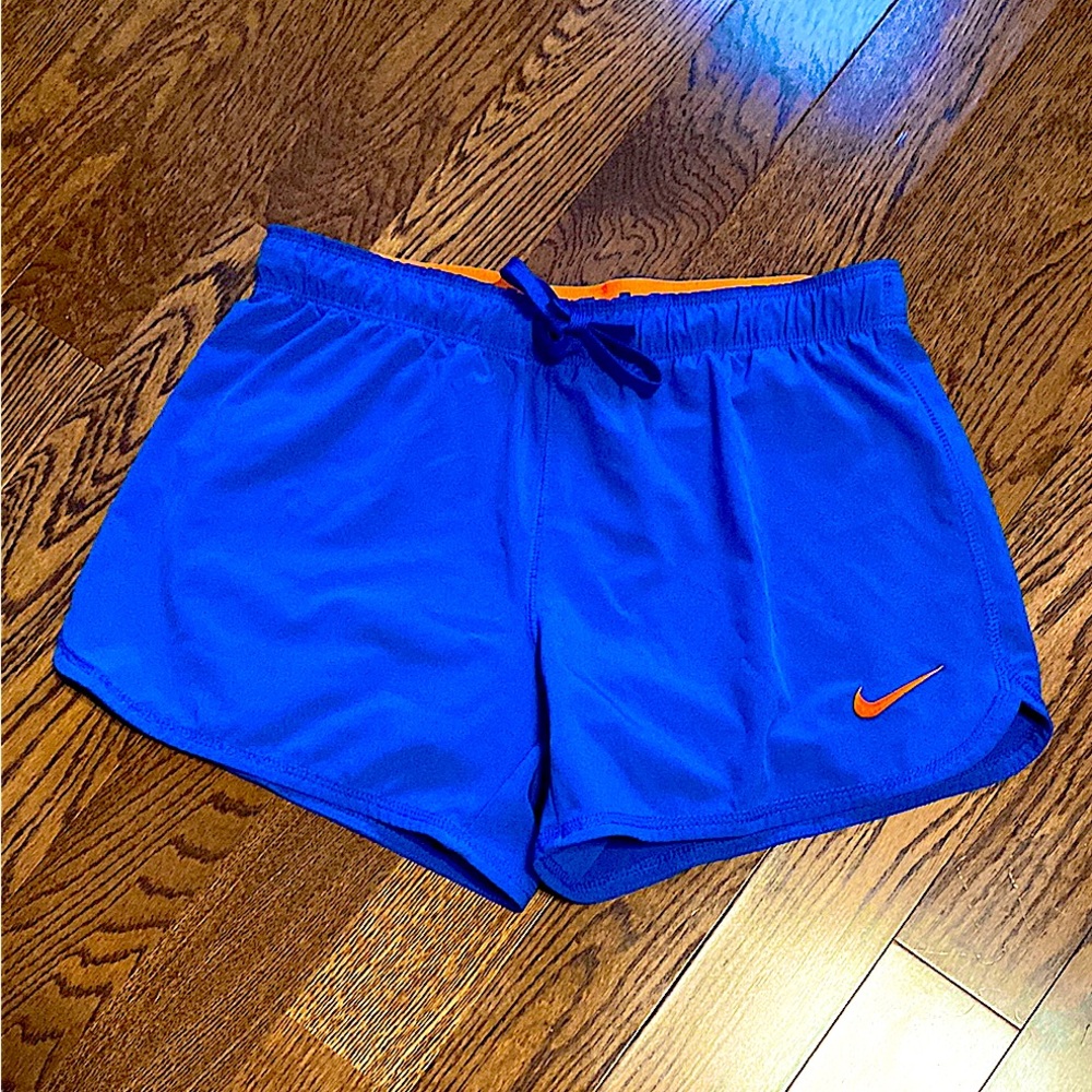 Nike- Dri Fit  Blue Athletic Shorts with Orange Swoosh ; BRAND New without tags